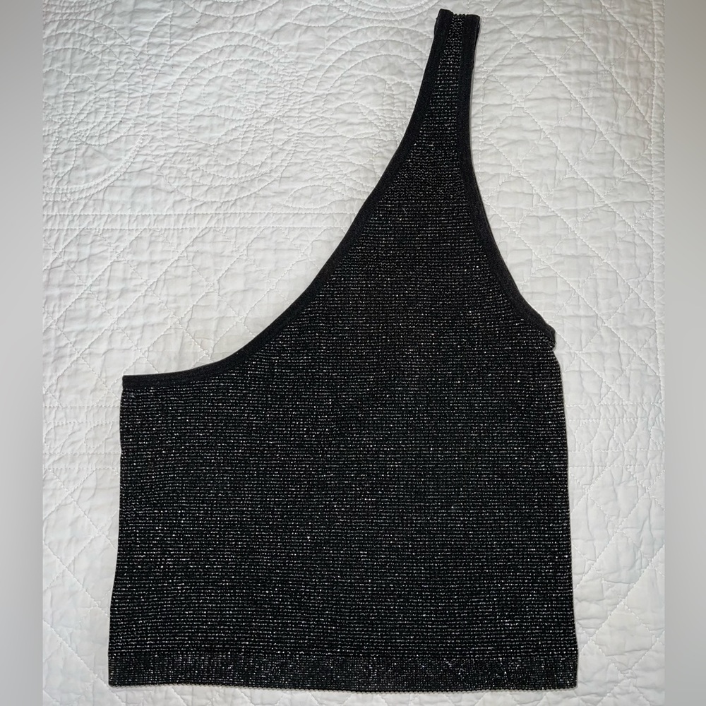 Urban Outfitters Black Sparkely 1 Shoulder Crop Top